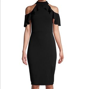 Quiz black cold shoulder ruffle dress